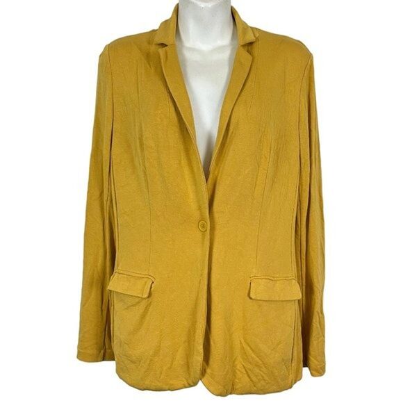 Magaschoni Womens Mustard Preppy Stretch Knit Suit Jacket Blazer Career  Small - Picture 1 of 16
